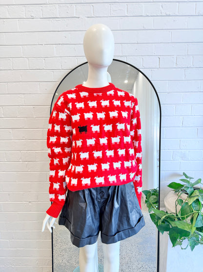 Red and White Sheep Knit Jumper (Princess Diana replica) - Size M (8-12)