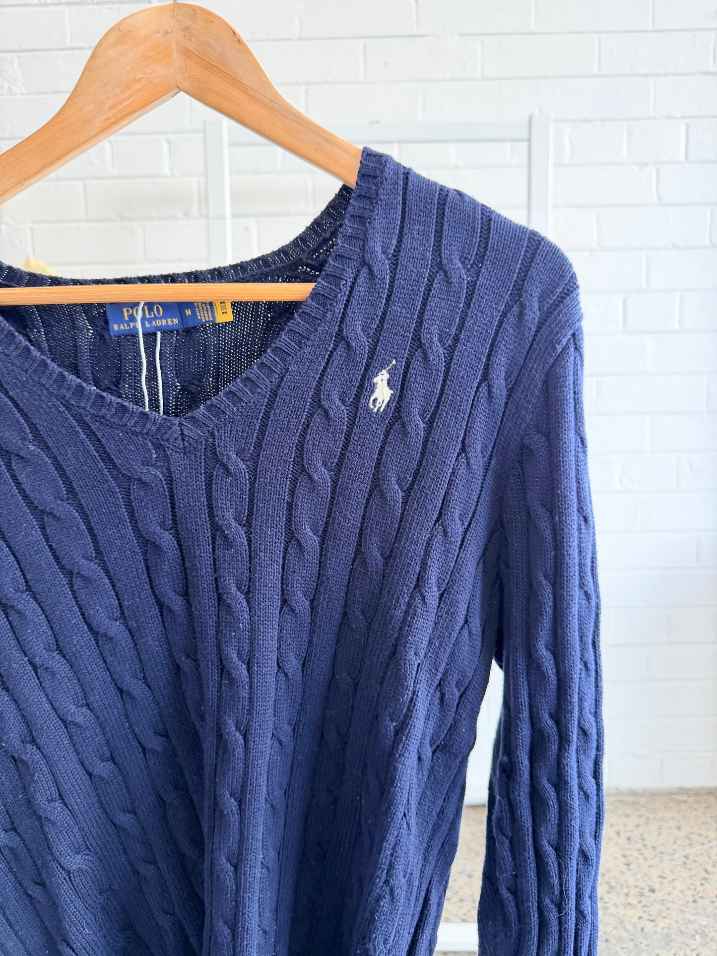 Polo Ralph Lauren Navy Cable Knit Jumper - Size M (10)