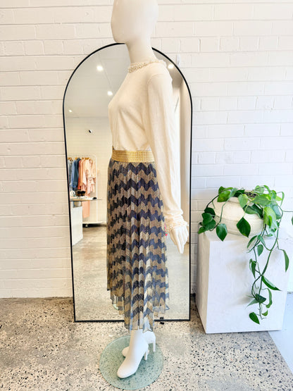 Alexandra Pleated Midi Skirt in Gold/Black - Size M/L (12/14)
