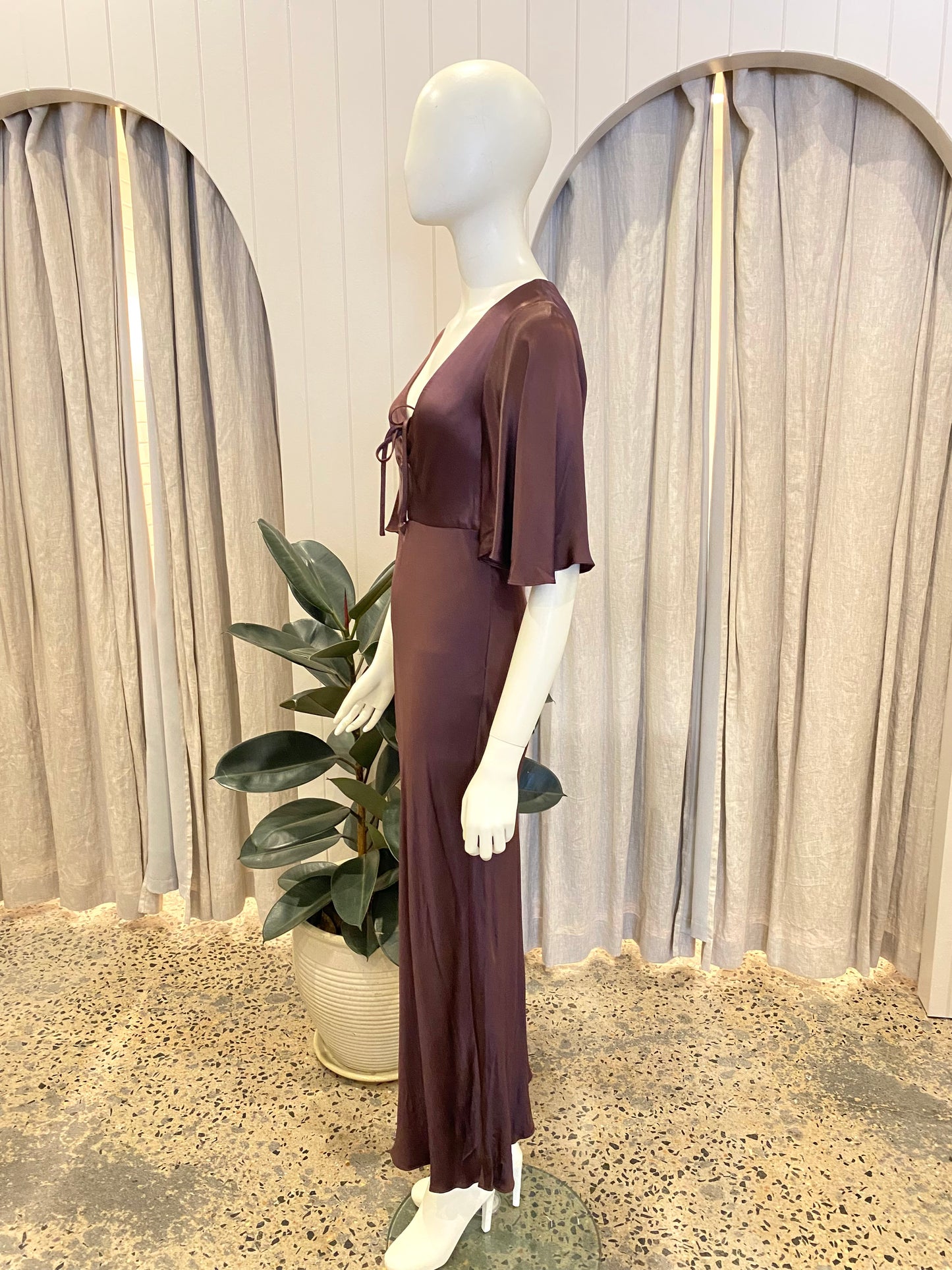 Shona Joy Flutter Sleeve Bias Slip Dress - Size 8