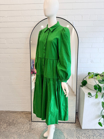 Gorman Green Linen Midi Dress - Size 8 - Pre-Loved Geelong