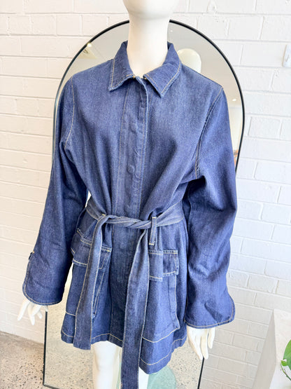 Marle Belted Denim Jacket in Dark Indigo - Size 12