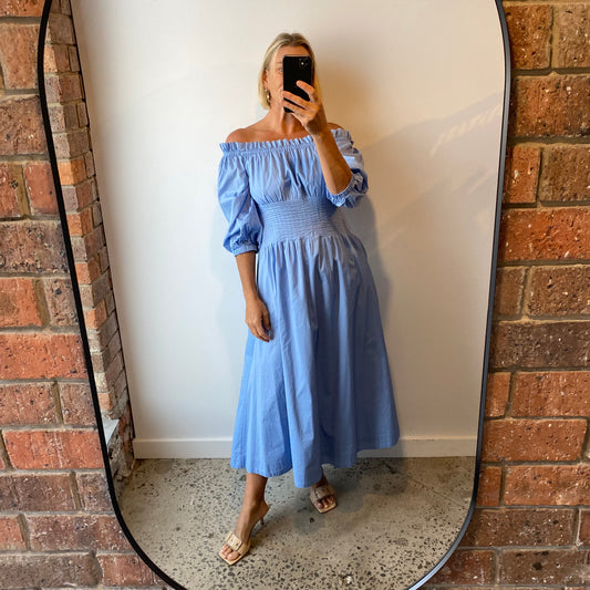 Country Road Off  Shoulder Tuck Dress - Size 10