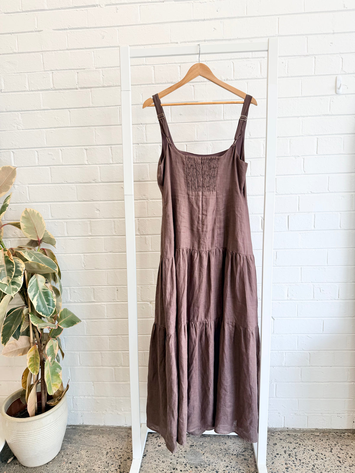 Dissh Camille Linen Maxi Dress in Chocolate - Size 14