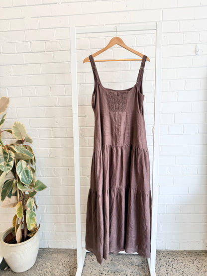 Dissh Camille Linen Maxi Dress in Chocolate - Size 14