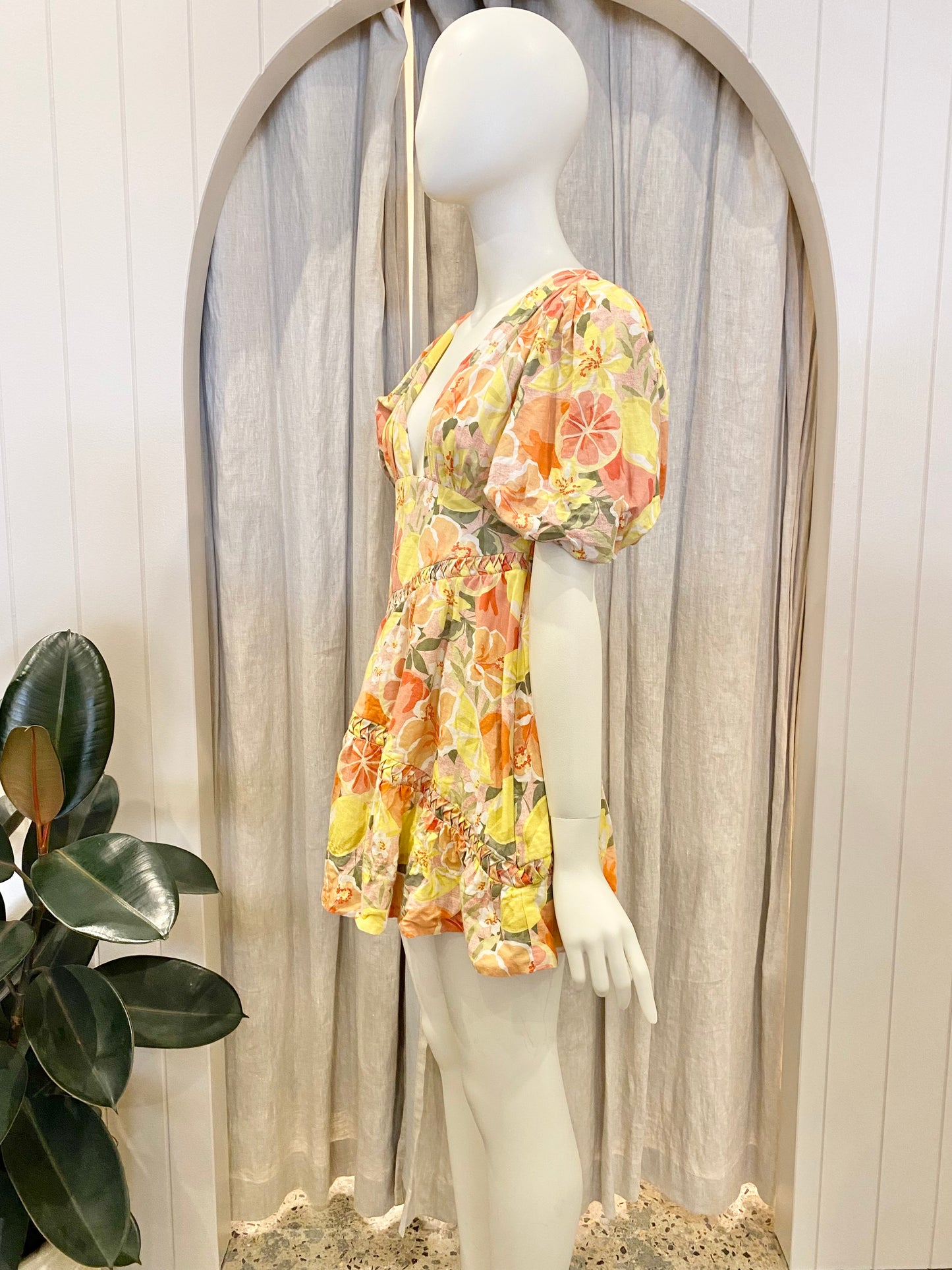 By Nicola Sol Citrus Puff Sleeve Mini Dress - Size 6