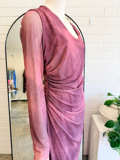 ZARA Mesh V Neck Maxi Dress in Burgundy - Size XL (14)
