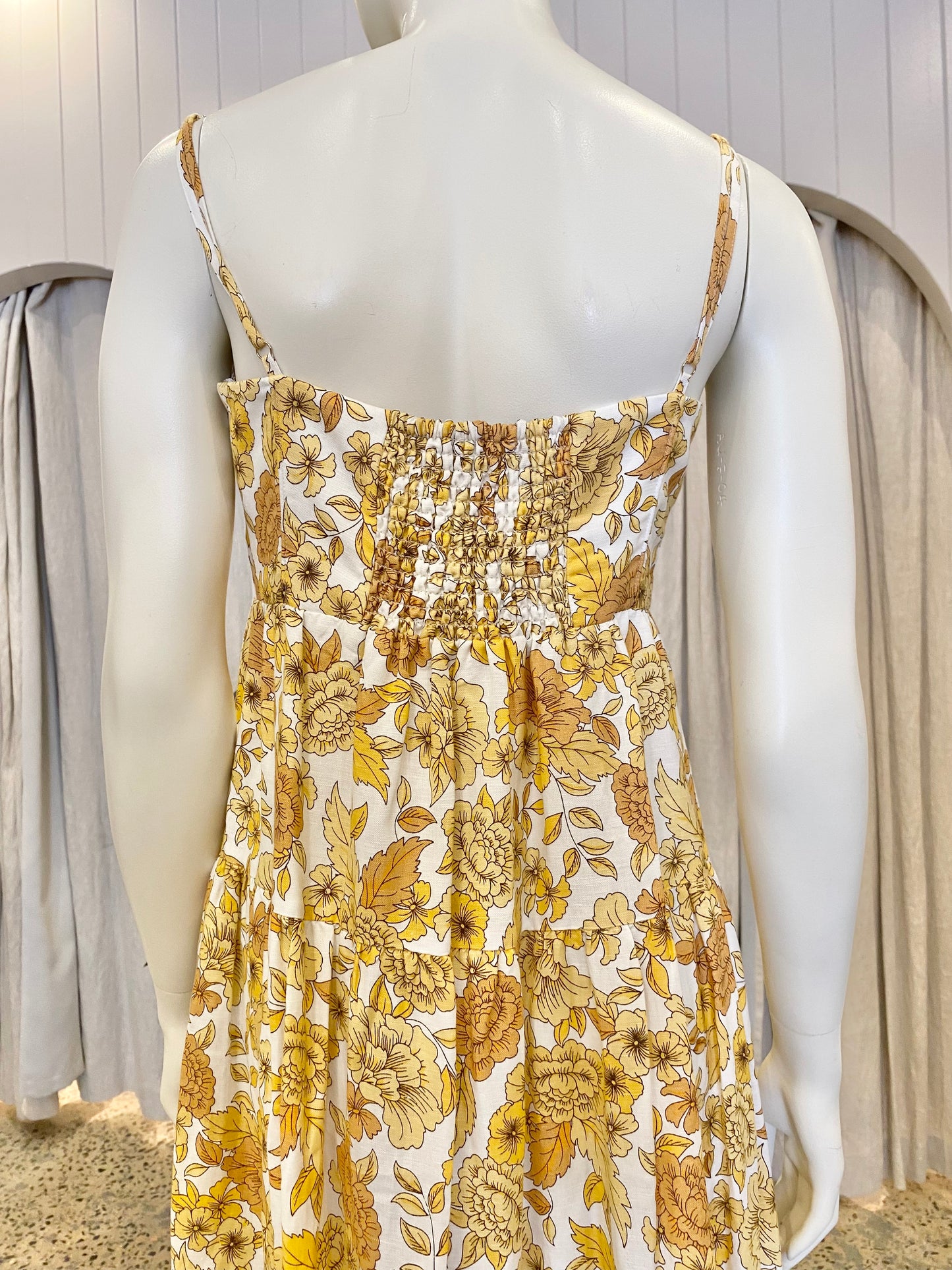 Shona Joy Saffron Shirred Tiered Midi Dress - Size 12