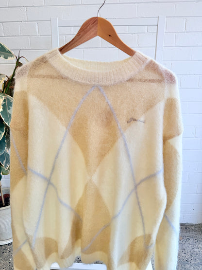 Ganni Argyle Intarsia Mohair Blend Jumper - Size S/M (10 - 14)