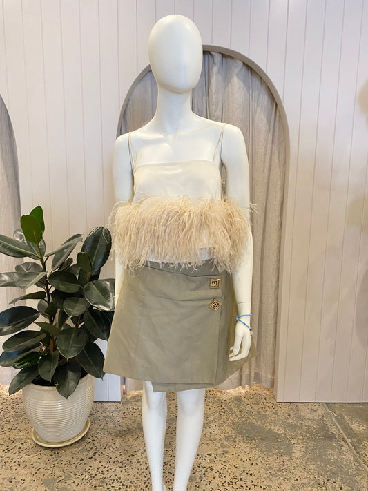 Country Road Cream Feather Cropped Top - Size 12