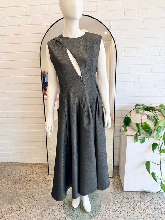 Maticevski Singular Open Black Lame Cocktail Dress - Size 14