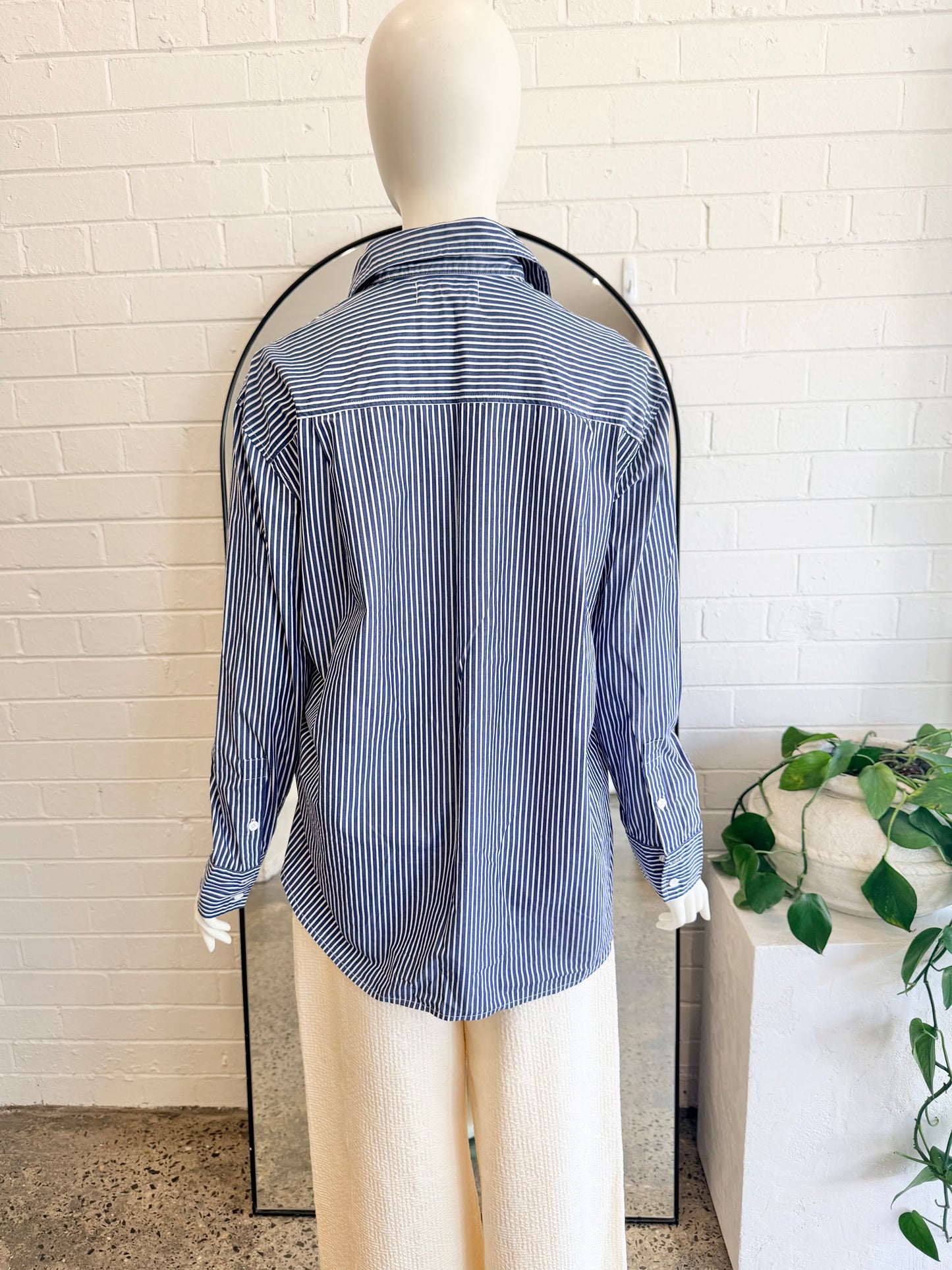 ODE Oversized Shirt in Blue/White stripe - Size 8 - Pre-Loved Geelong