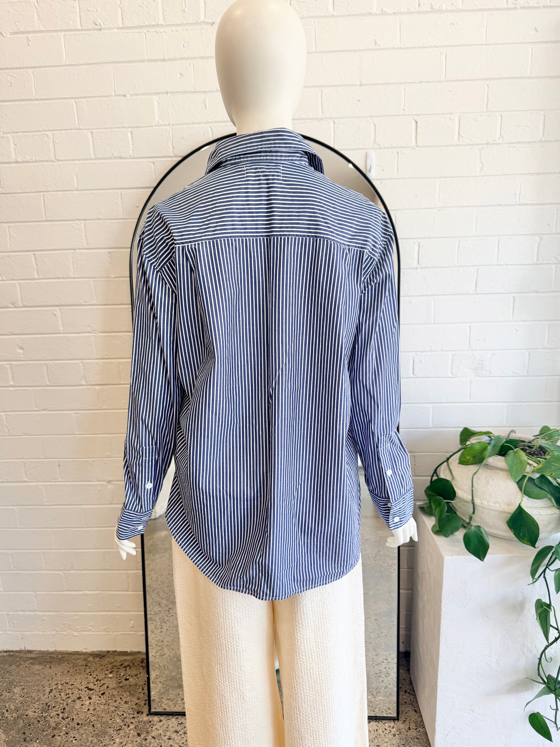 ODE Oversized Shirt in Blue/White stripe - Size 8 - Pre-Loved Geelong