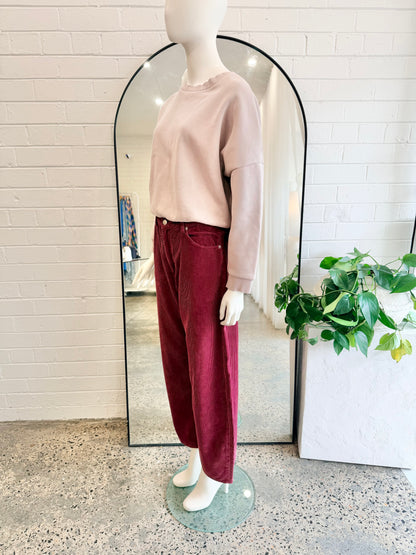 Rolla's Gigi Barrel Leg Corduroy Trouser in Oxblood - Size 27 (9)