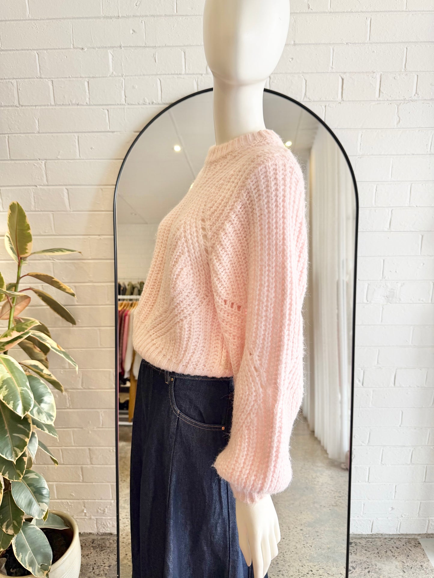 Steele Pink Balloon Sleeve Knit Jumper - Size S