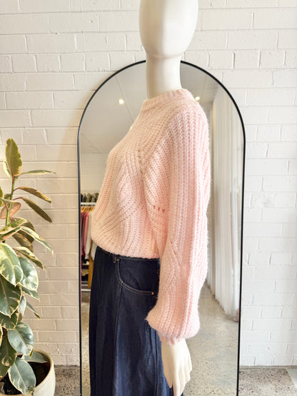 Steele Pink Balloon Sleeve Knit Jumper - Size S