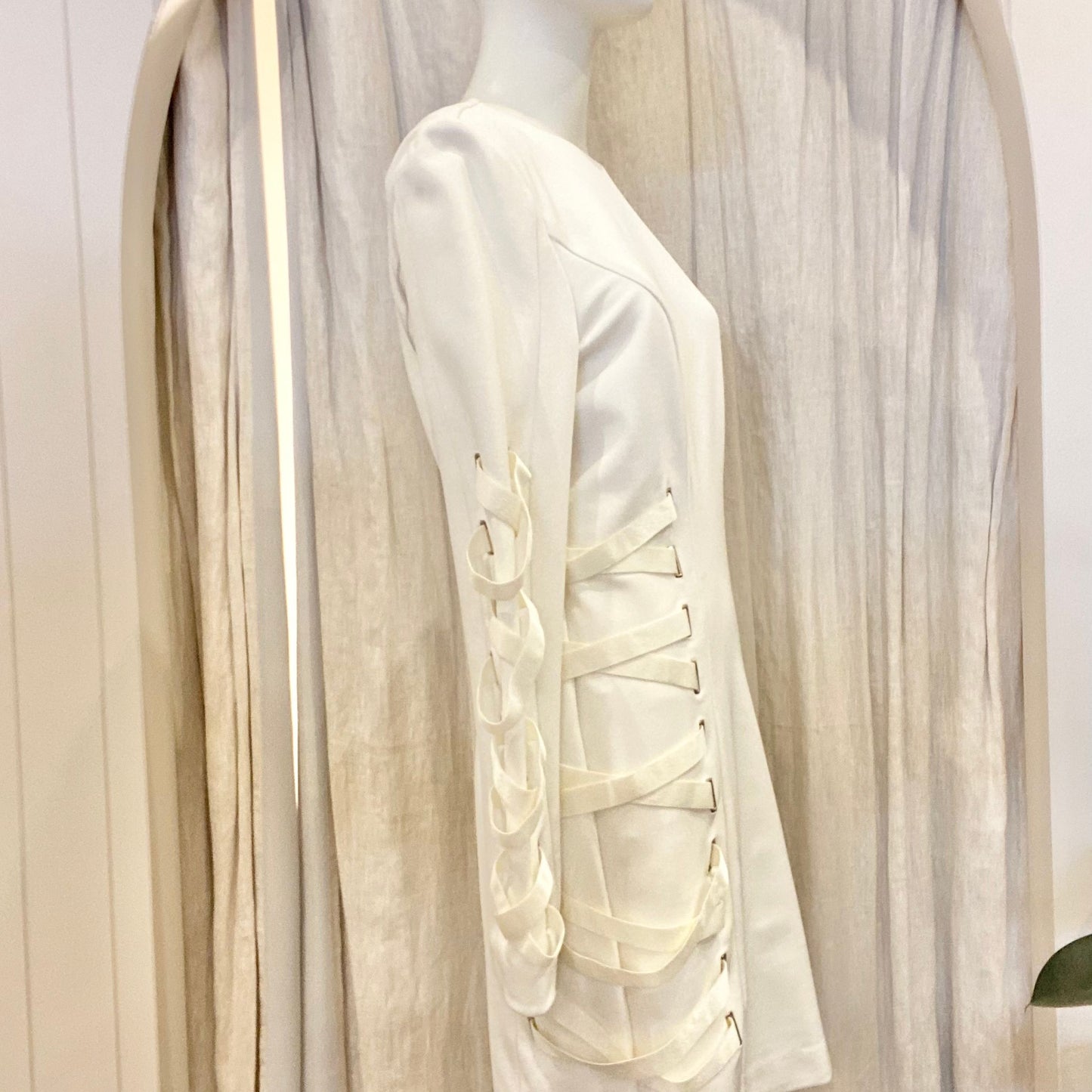 Misha Lace Up Mini Dress in Ivory - Size 12