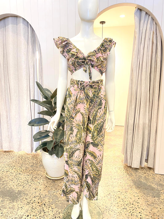 Suboo Cotton Palm Print Pant and Top Set - Size 8 - 10