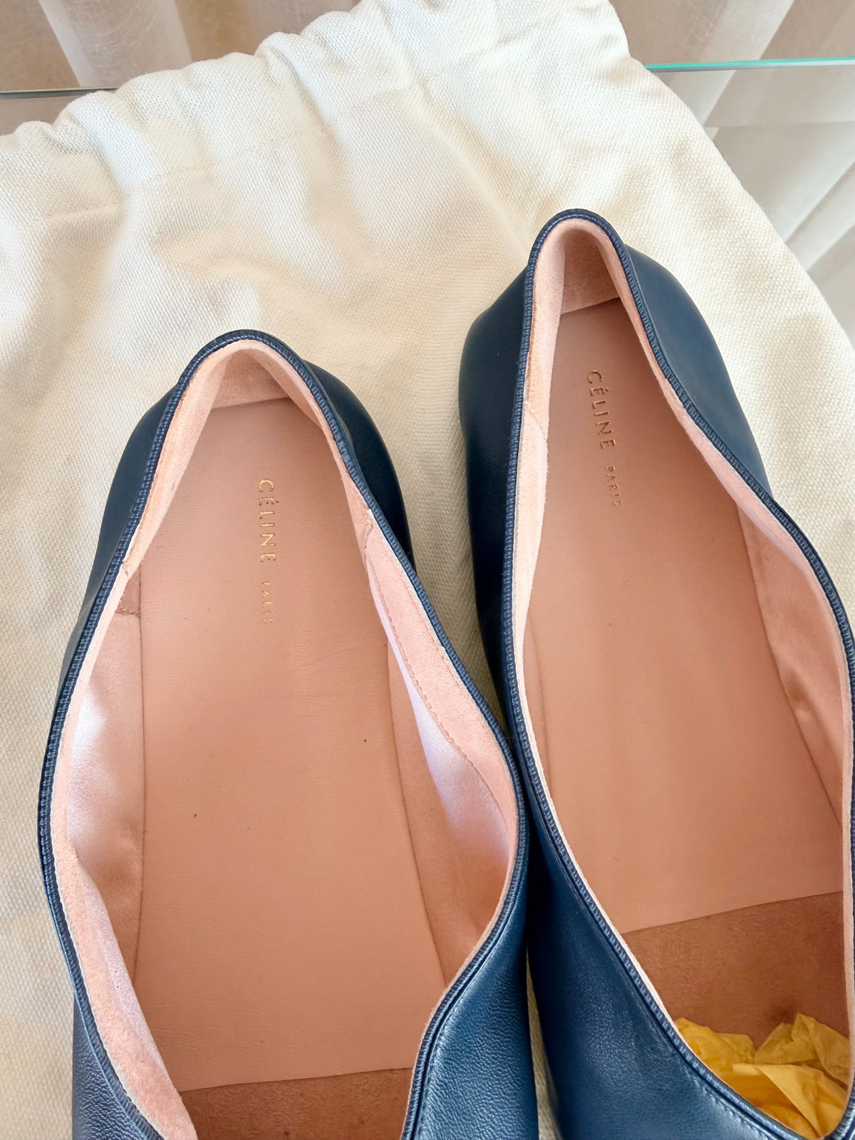 Celine Petrol Blue Babouche Pointed Ballerina Flats - Size 40