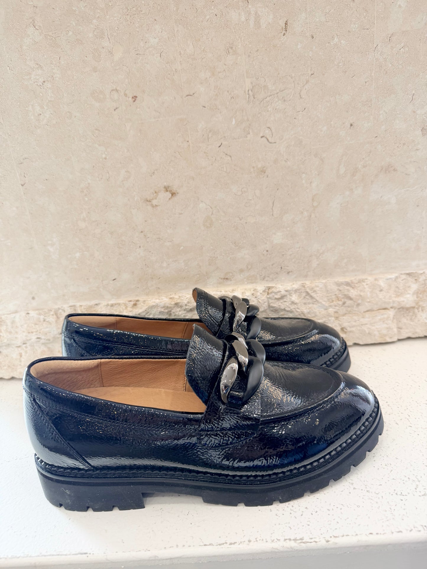 Frankie 4 Black Saint Patent Loafers - Size 8.5