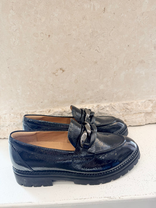 Frankie 4 Black Saint Patent Loafers - Size 8.5