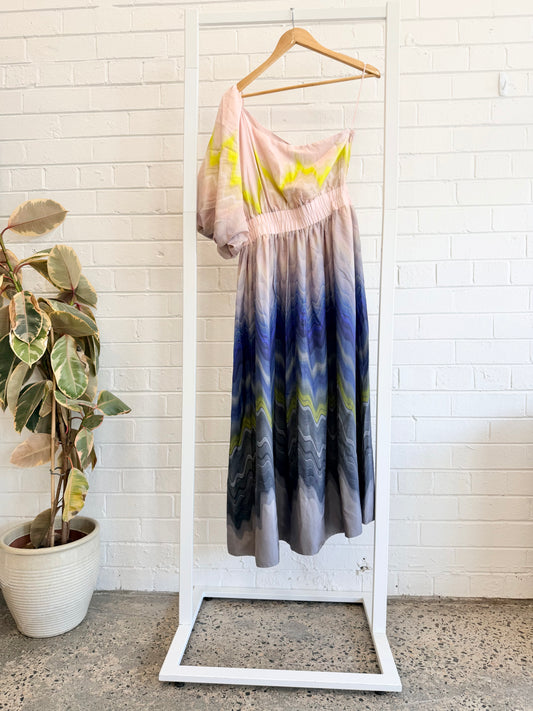 Pol Cecelia One Shoulder Print Midi Dress - Size 12