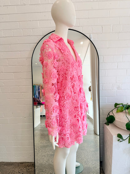 Leo Lin Acacia Lace Shirt Mini Dress - Size 10 - Pre-Loved Geelong