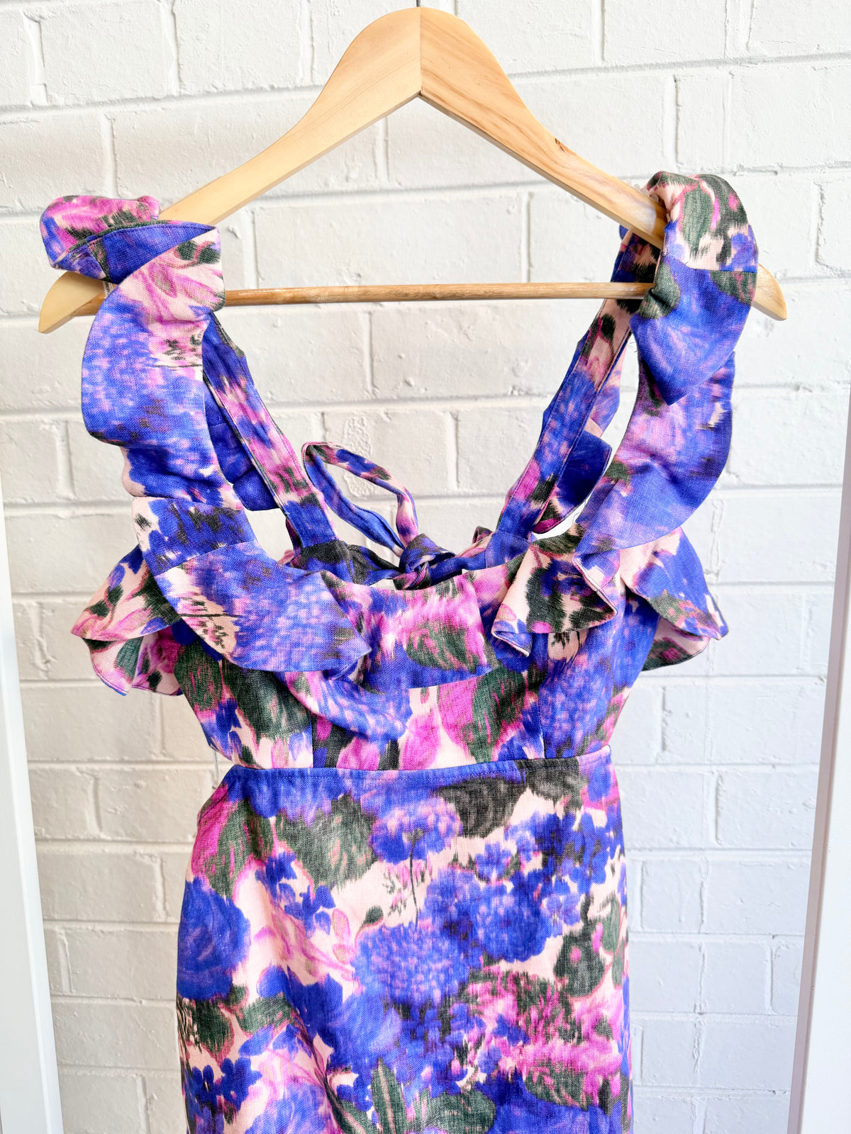 Zimmermann Purple High Tide Frilled Mini Dress - Size 1 (8)