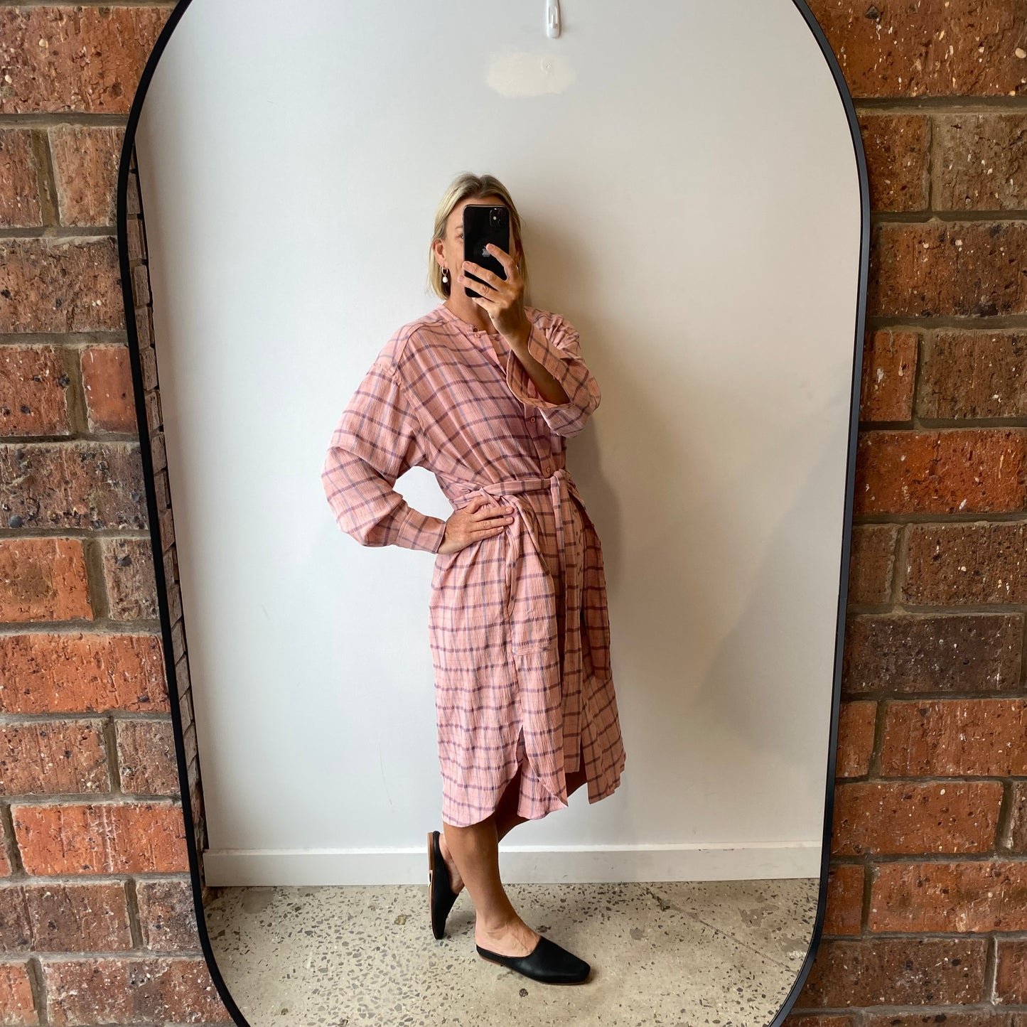 Munthe Pink Gingham Midi Dress - Size 36