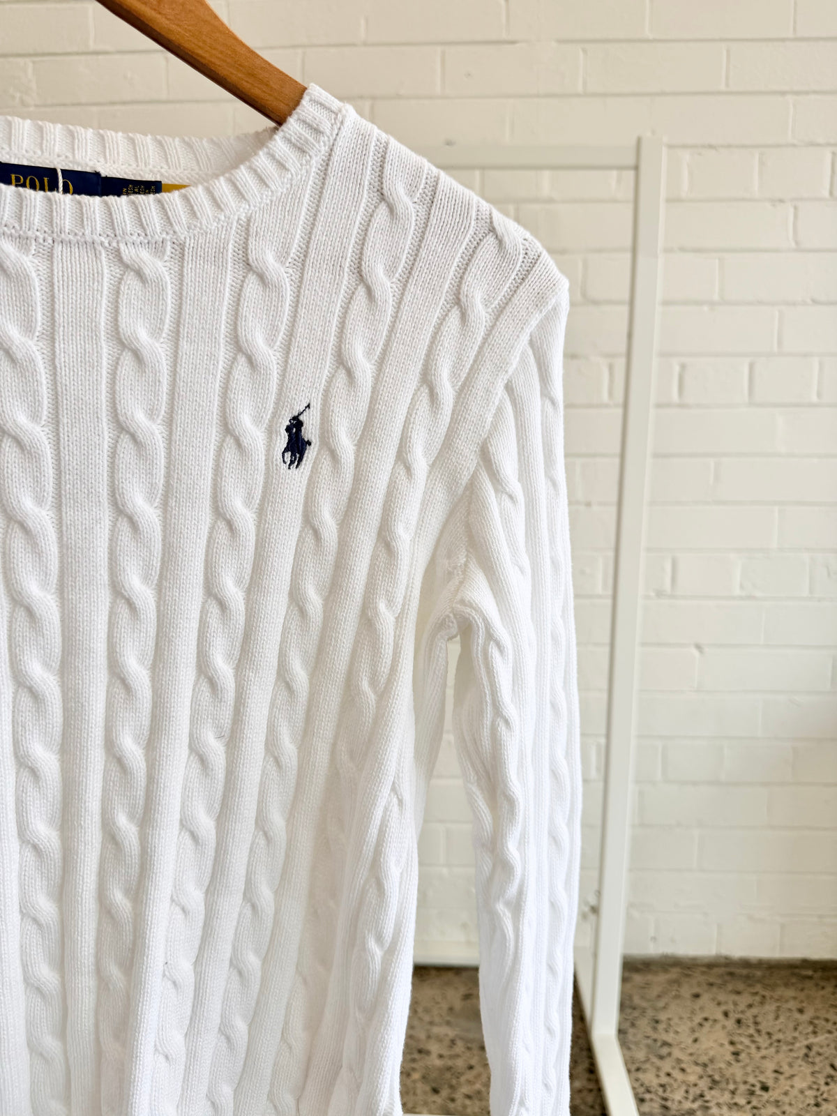 Polo Ralph Lauren White Cable Knit Jumper - Size M (6 - 8)