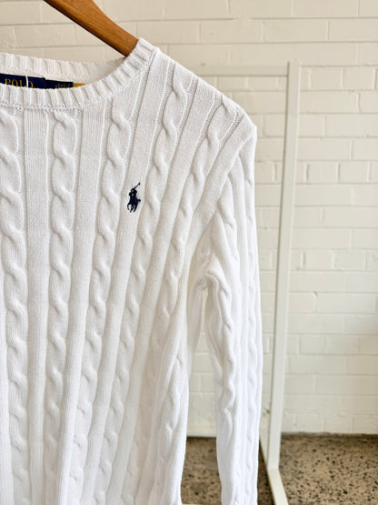 Polo Ralph Lauren White Cable Knit Jumper - Size M (6 - 8)