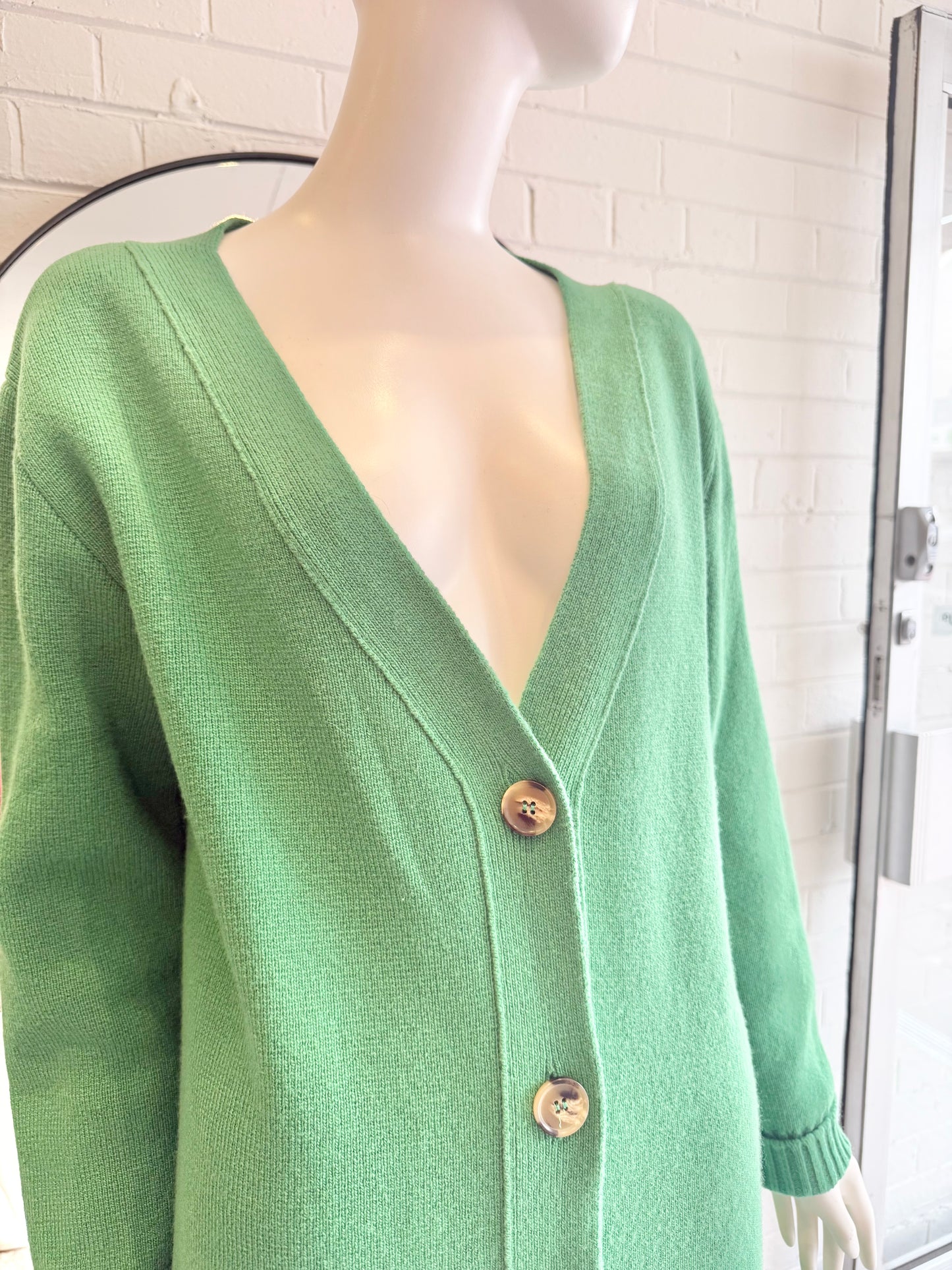 Oscar De La Renta Green Wool Knit Cardigan - Size Small (8-12)