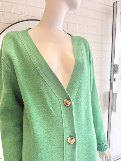 Oscar De La Renta Green Wool Knit Cardigan - Size Small (8-12)