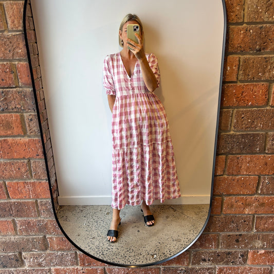 Ebby & I Pink Gingham Midi Dress - Size 10