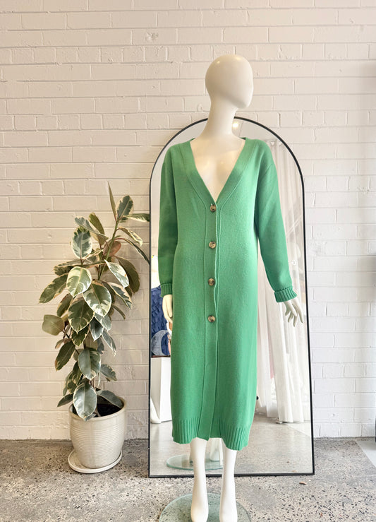 Oscar De La Renta Green Wool Knit Cardigan - Size Small (8-12)