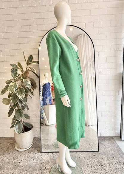 Oscar De La Renta Green Wool Knit Cardigan - Size Small (8-12)