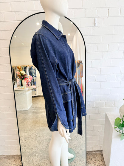 Marle Belted Denim Jacket in Dark Indigo - Size 12