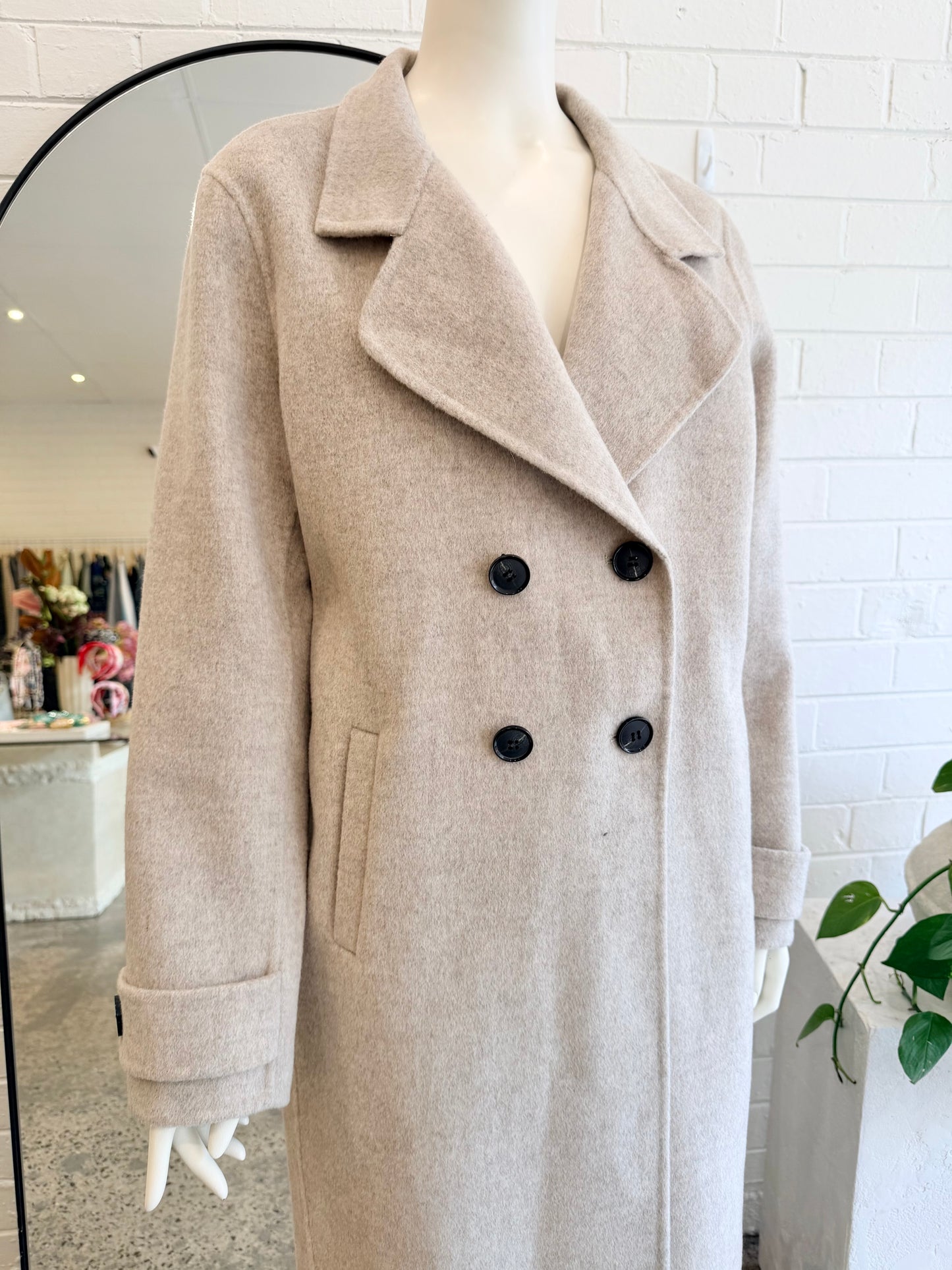 Ella Sanders Stone Adele Wool Coat - Size L (12 - 14)