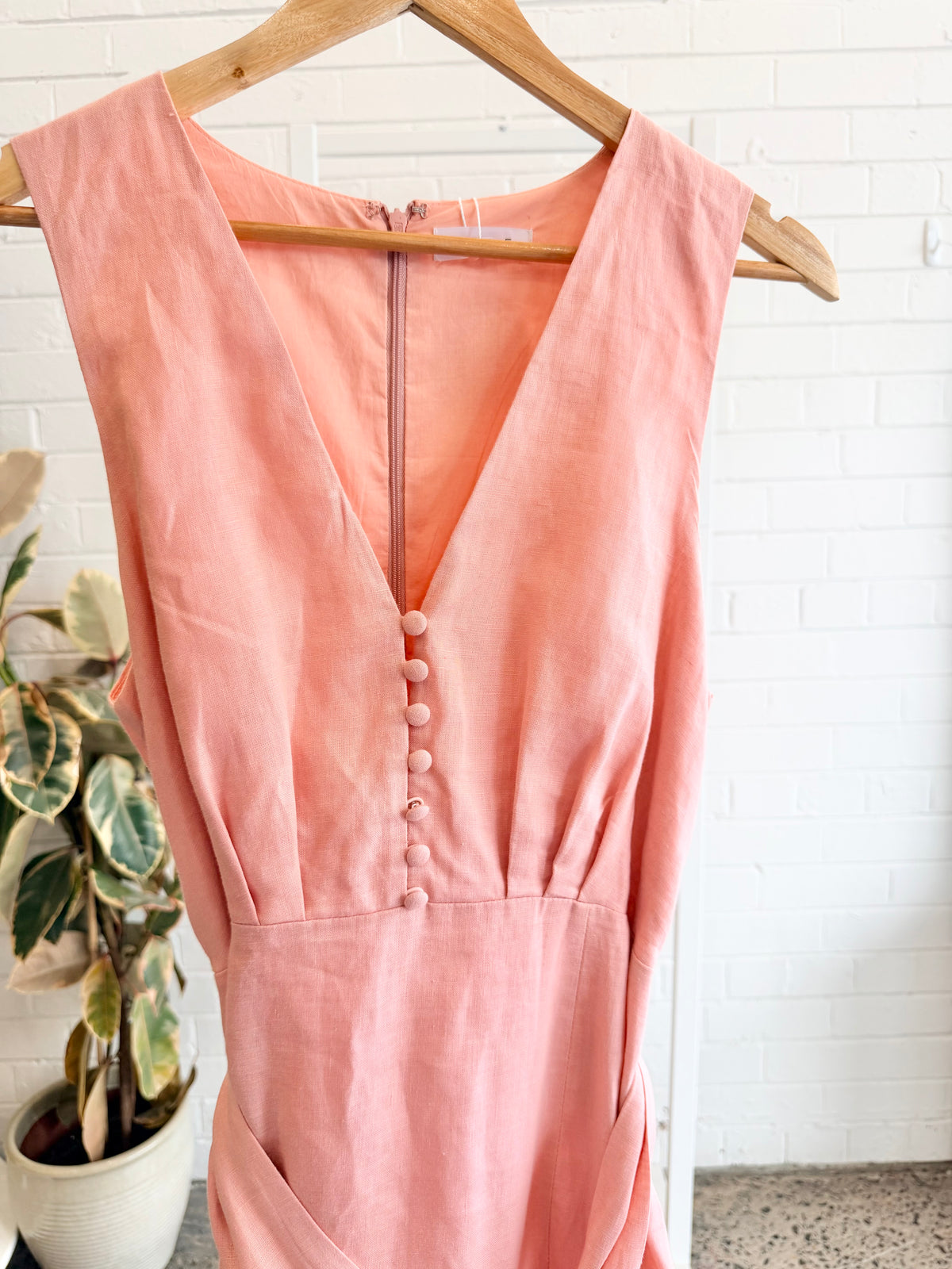 Aere Rose Pink Linen Layered Midi Dress - Size 12