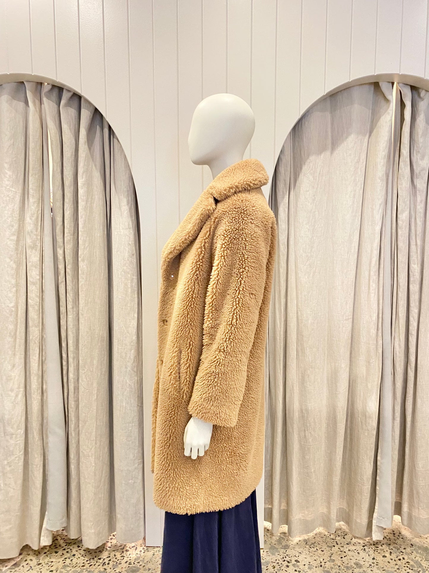 Friends With Frank Camel 'Harriet' Teddy Coat - Size XS (8-10)