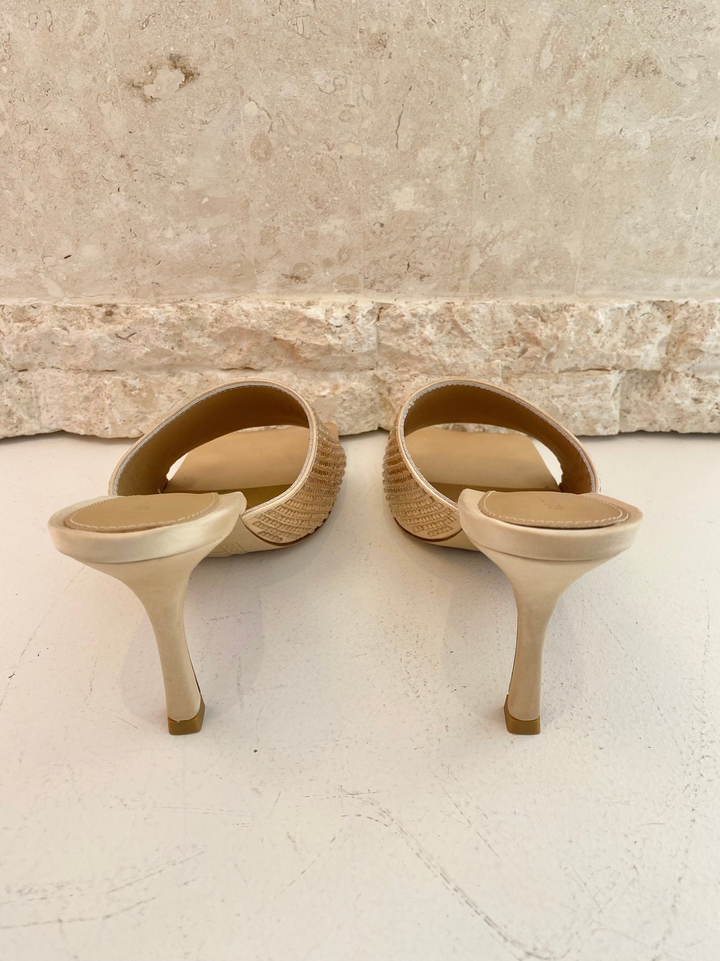 Bottega Veneta Champage Square Toe Mules - Size 40