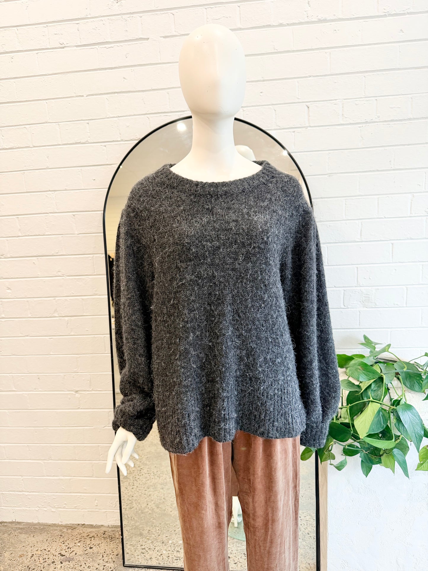 Elk Charcoal Fuzzy Wool Blend Knit Jumper - Size 8