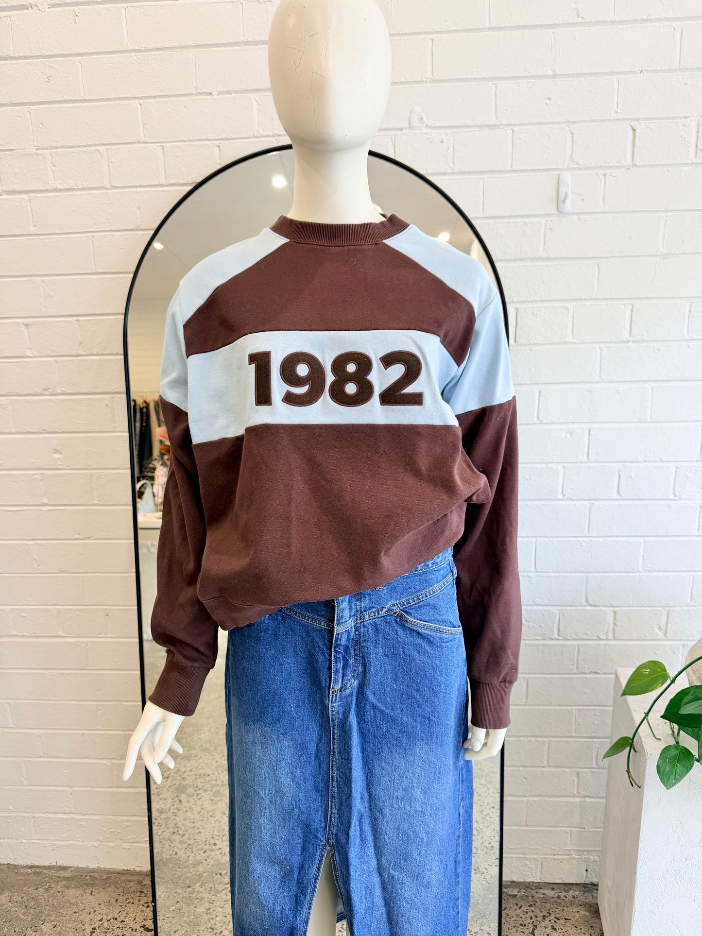 Araminta James 1982 Blue and Brown Jumper - Size SMALL (8-10)