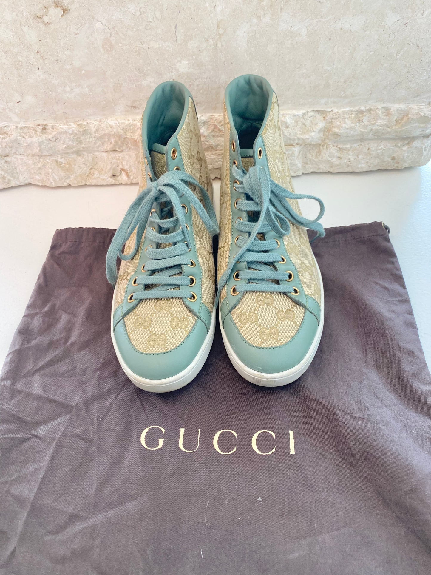 Gucci Green Brooklyn GG Canvas High Top Sneakers - Size 39