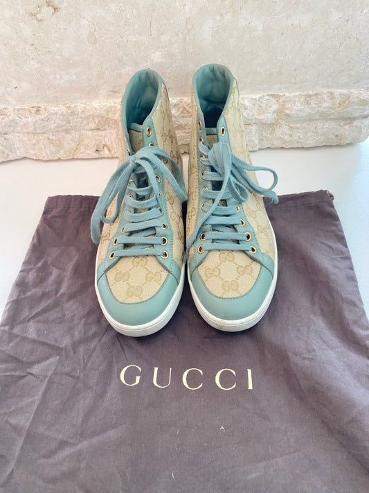 Gucci Green Brooklyn GG Canvas High Top Sneakers - Size 39
