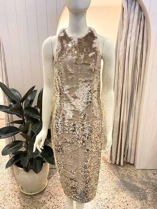 Misha Sequin Halter Neck Dress - Size 10