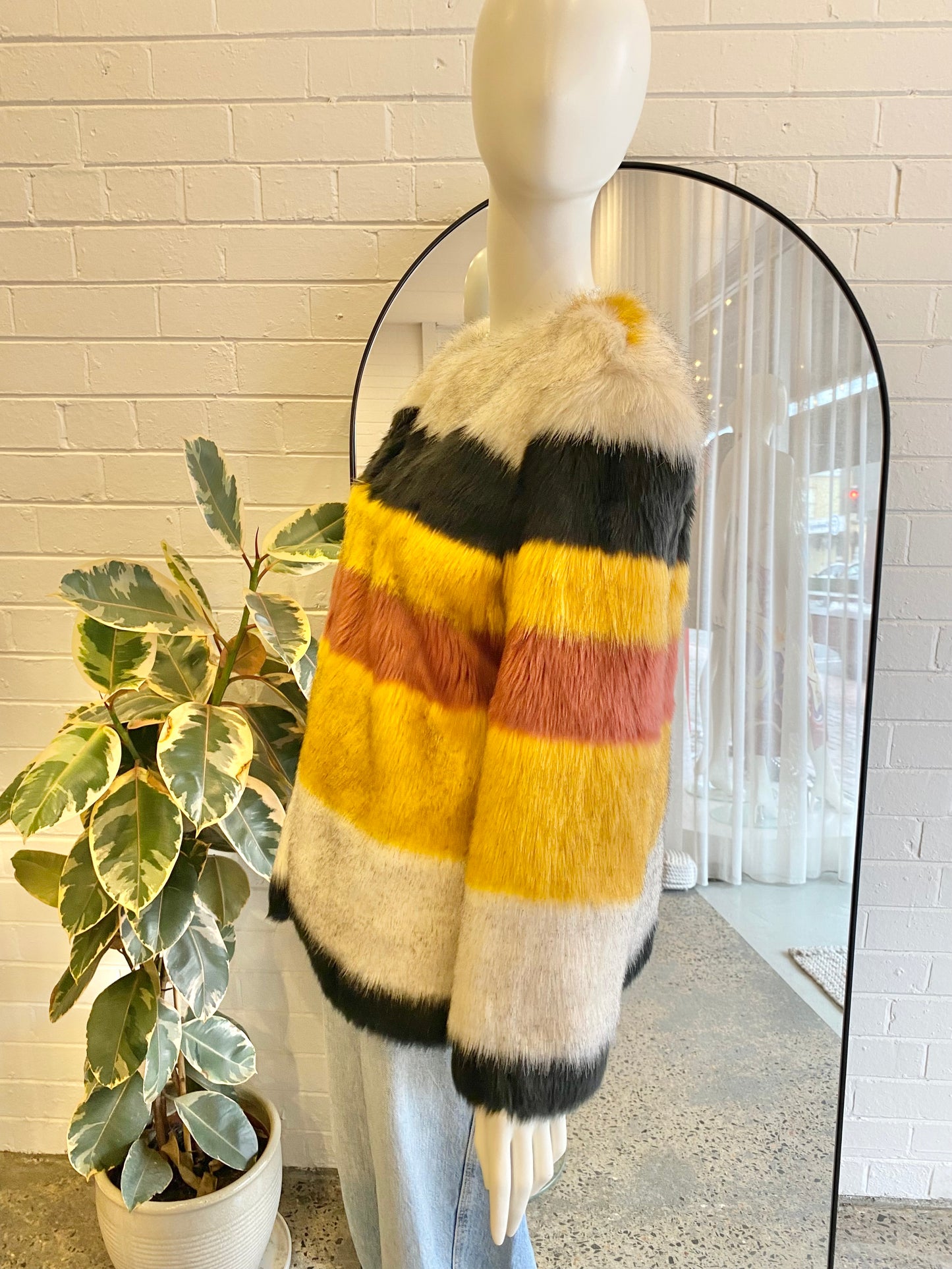 Zara Faux Fur Stripe Jacket - Size M (10-12)