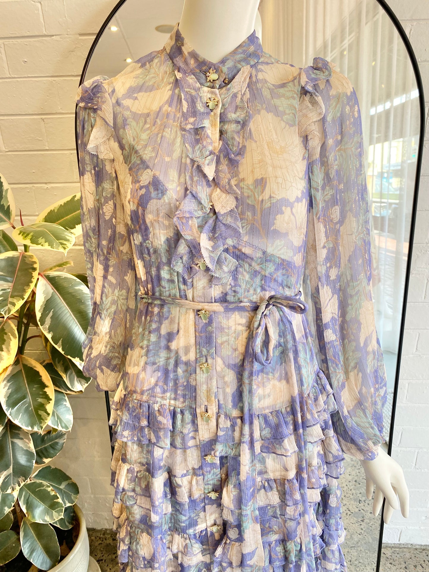 ZIMMERMANN Cosmic Ruffled Silk-Blend Voile Midi Dress - Size 2 (10-12)