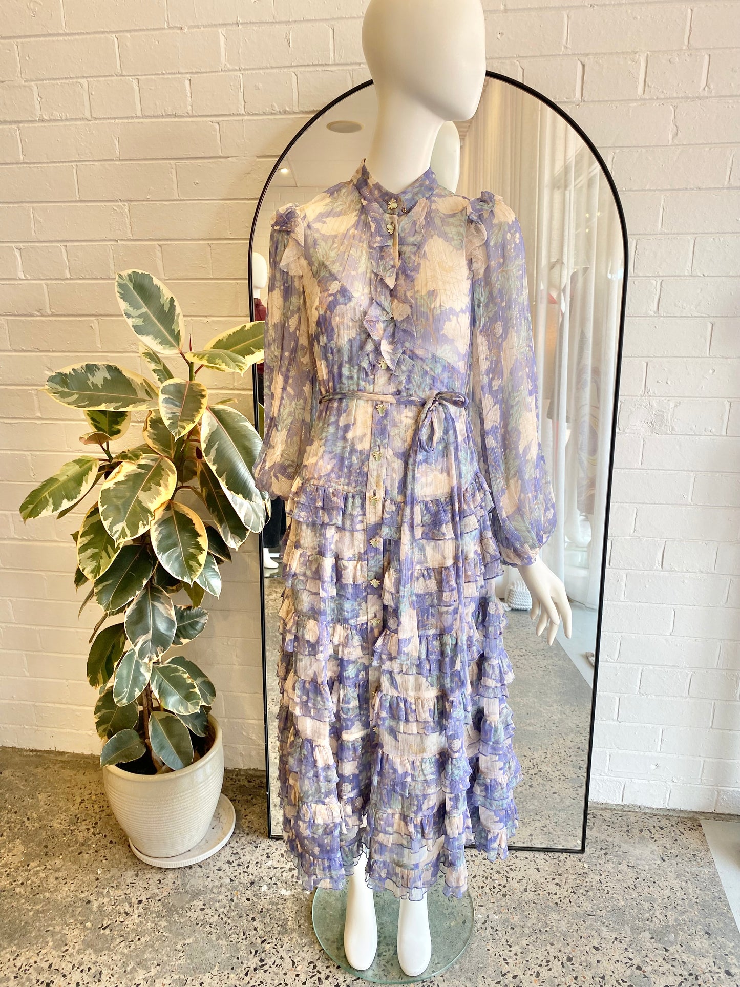 ZIMMERMANN Cosmic Ruffled Silk-Blend Voile Midi Dress - Size 2 (10-12)