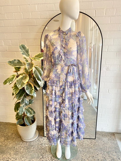 ZIMMERMANN Cosmic Ruffled Silk-Blend Voile Midi Dress - Size 2 (10-12)